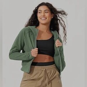 ODODOS Full-Zip Cropped Hoodies  Fleece Lined Long Sleeve with Thumb Holes